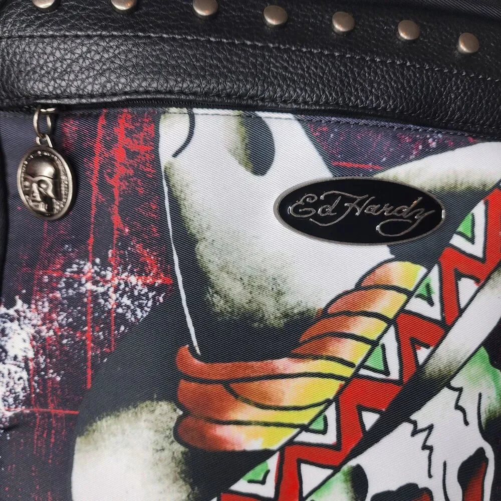 ​Ed Hardy Mi Vida Loca Backpack Studded Skull Tattoo Graphic Black Bag NWT Y2K
